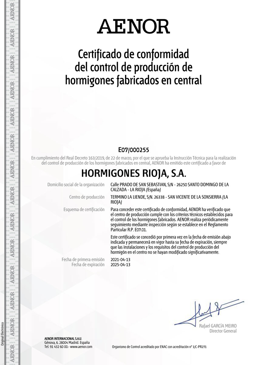 AENOR Certificado San Vicente