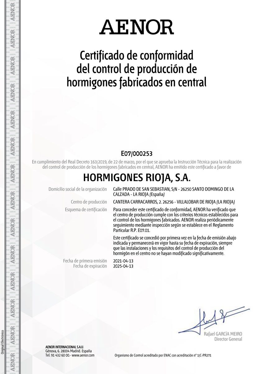 AENOR Certificado Villalobar